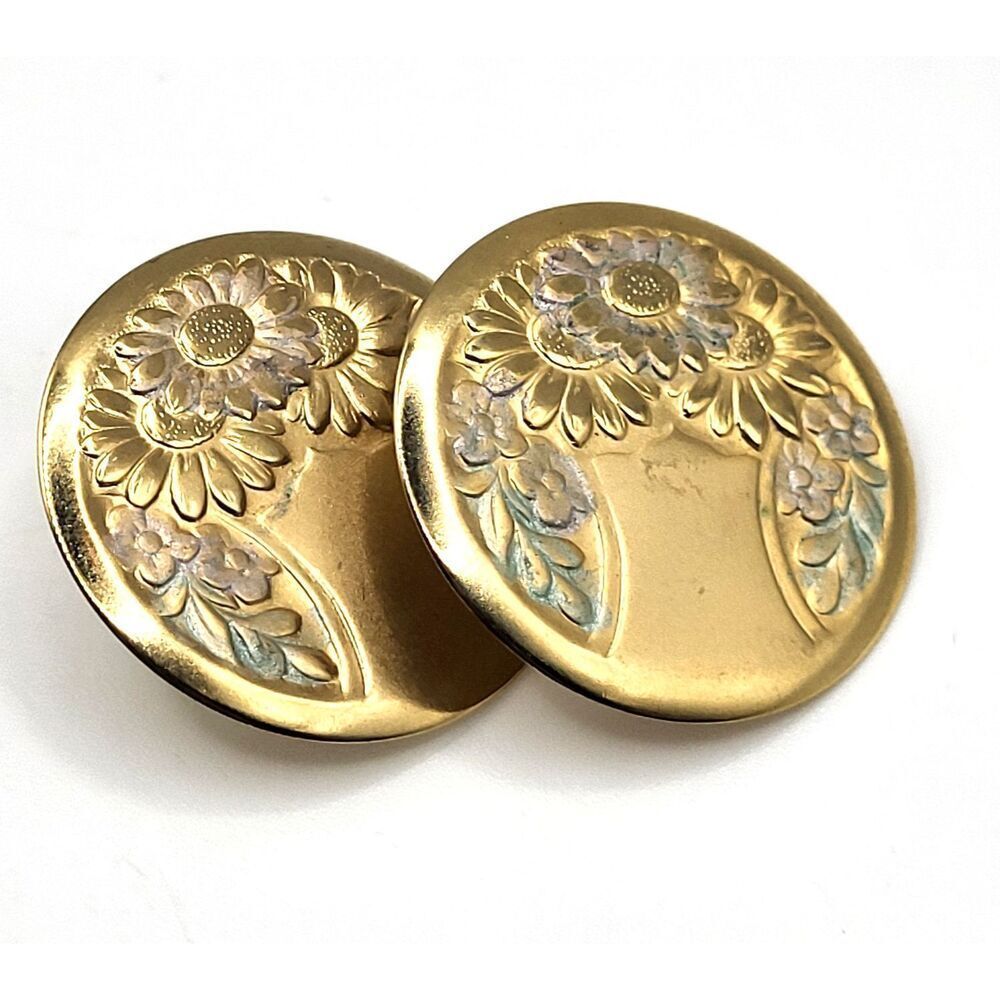 Vintage Floral Lightweight Circular Post Earrigs 80s Estate 1.25in